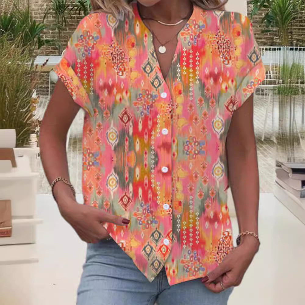 Damen Kurzarmbluse mit kunstvollem Ikat-Design Drune