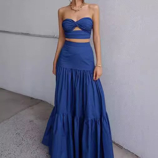 Damen Sommerliches Crop Top und Maxi Rock Set Drune