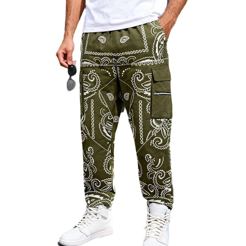Herren Cargo-Jogginghose im Bandana-Print mit Cargo-Taschen & elastischem Bund Drune