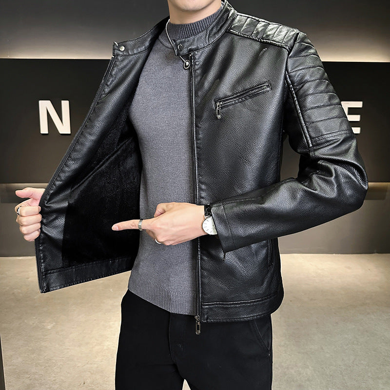 Herren Modische Kunstlederjacke mit Stehkragen Drune 1788322179