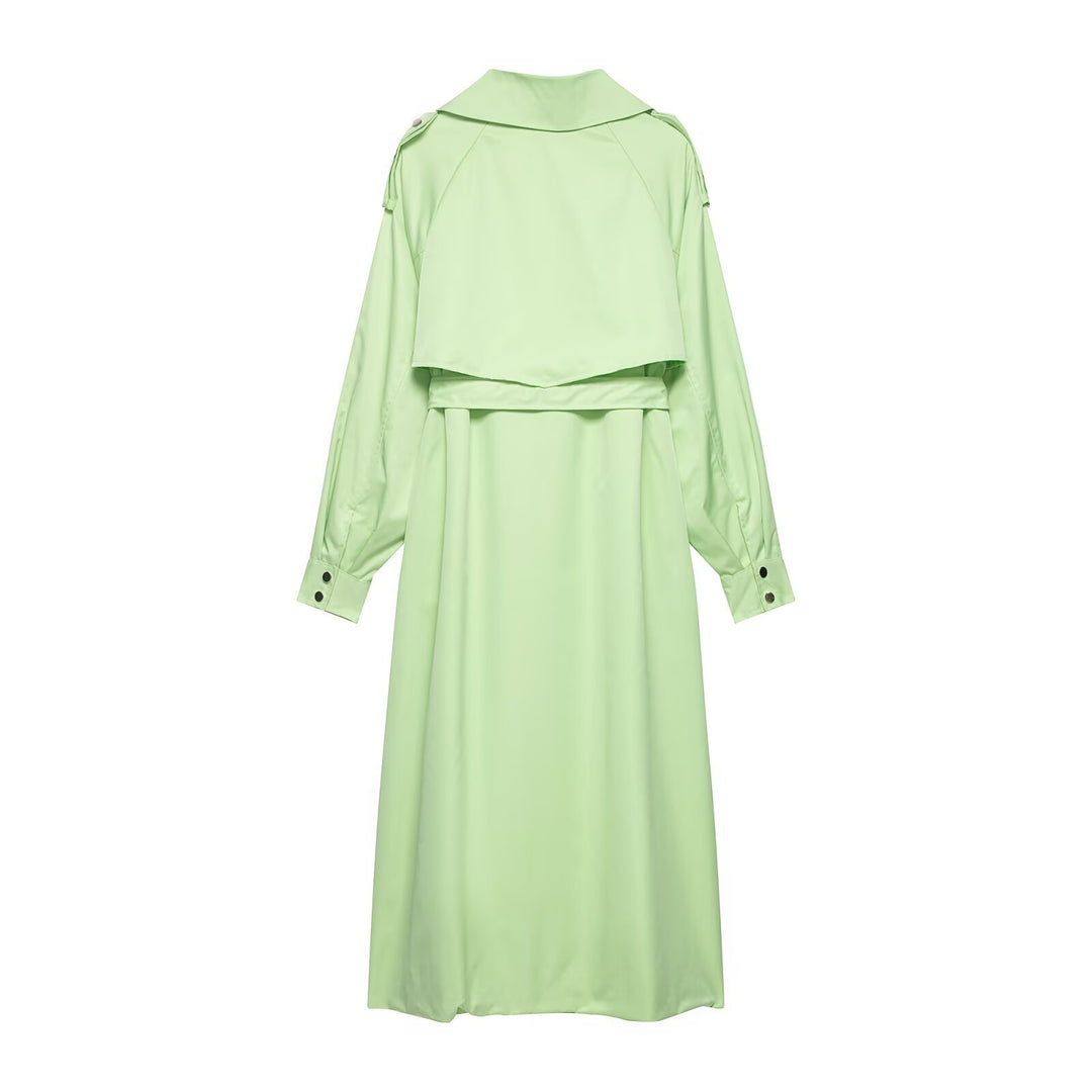 Damen Trenchcoat mit Taillengürtel, Schulterklappen und weitem Wasserfall-Revers Drune
