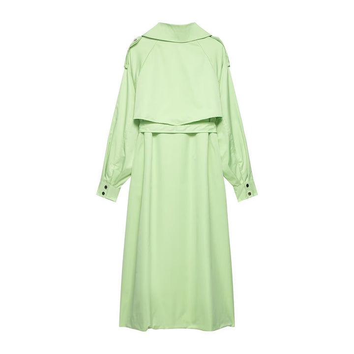 Damen Trenchcoat mit Taillengürtel, Schulterklappen und weitem Wasserfall-Revers Drune