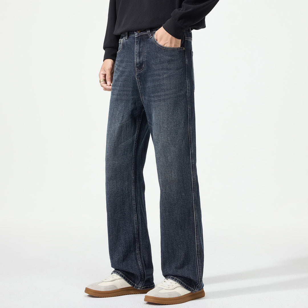 Herren Weitgeschnittene Denimjeans mit mittlerer Leibhöhe und Used-Optik Drune