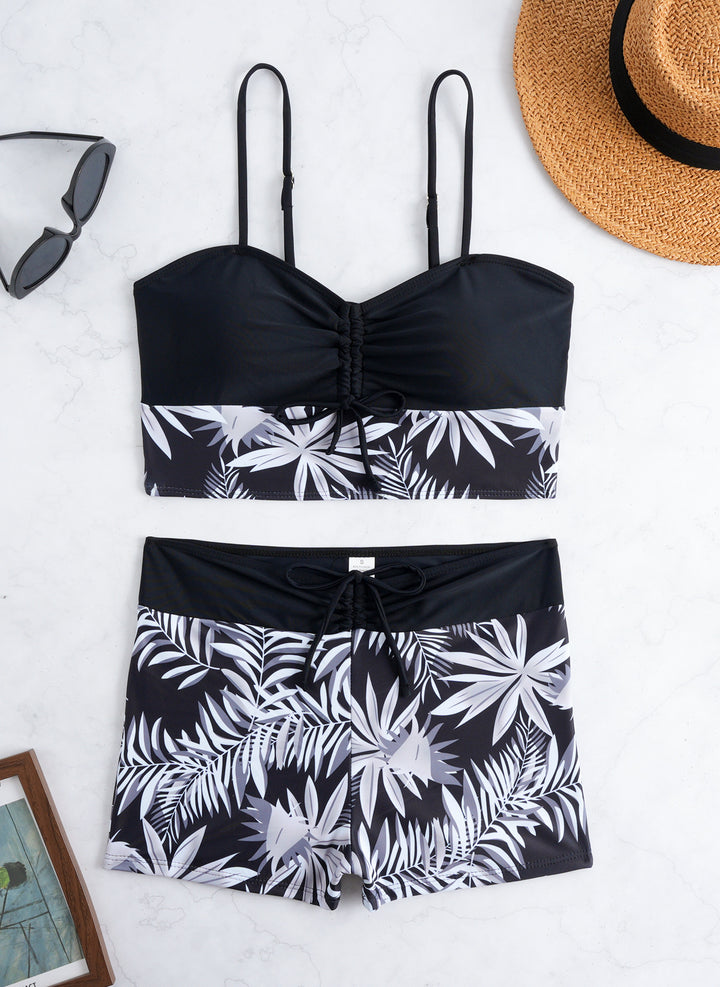 Damen Bikini-Set mit modischer Raffung und hoch taillierter Shorts Drune