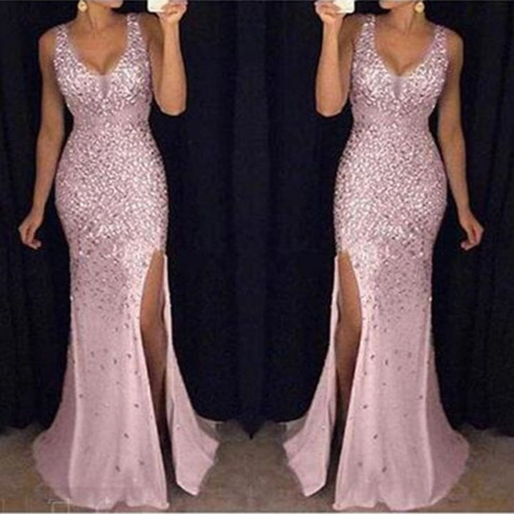 Damen Glamouröses Paillettenkleid mit figurbetontem Schnitt und seitlichem Schlitz Drune