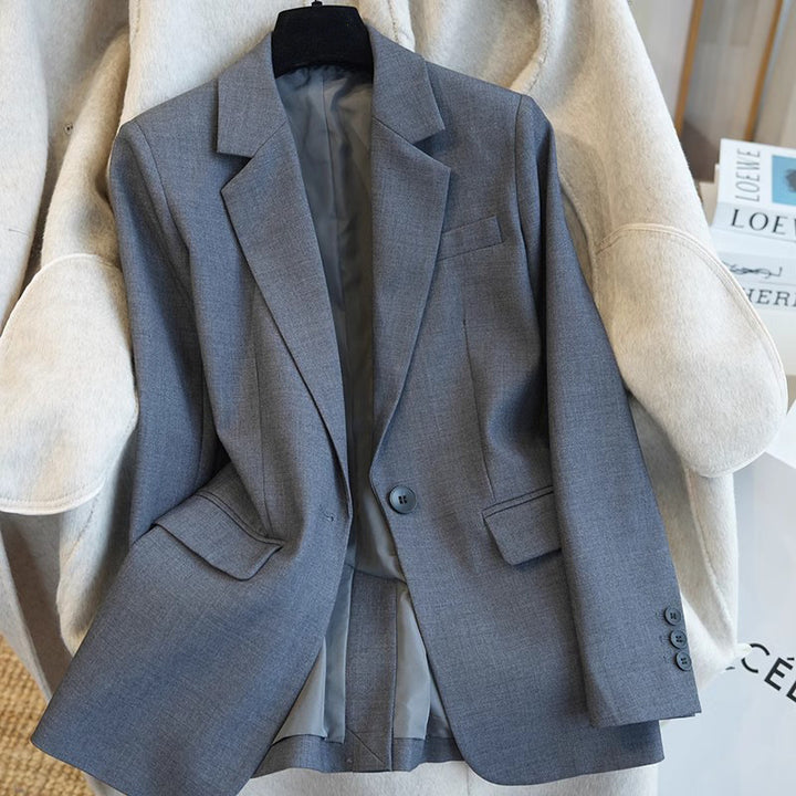 Damen Klassischer taillierter Ein-Knopf-Blazer aus feinem Wollmix Drune