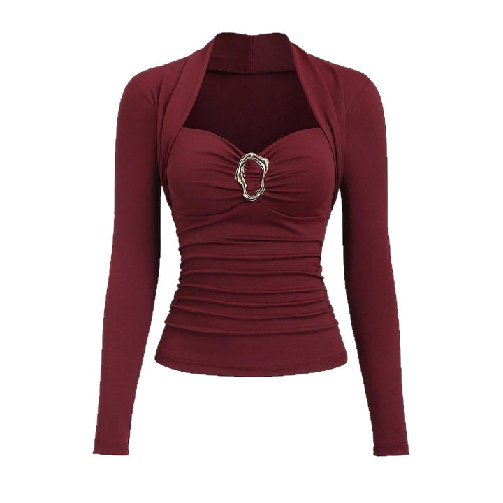 Damen nan figurbetontes Raffung-Top mit herzförmigem Dekolleté, Bustier-Optik und goldener Schmuckklemme Drune