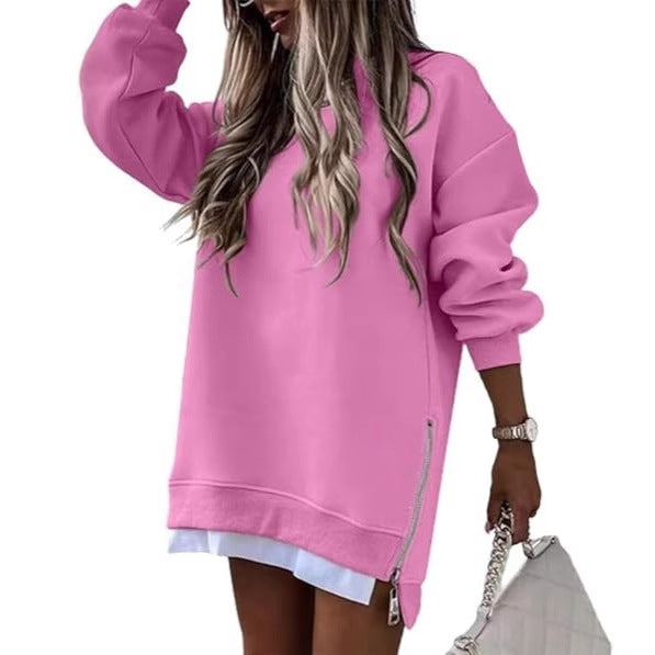 Damen Oversized Kapuzenpullover Kleid mit verdecktem Reißverschluss Drune