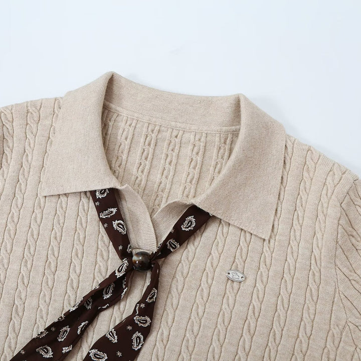 Damen Strickpullover mit Troyer‑Kragen und Zierkrawatte Drune
