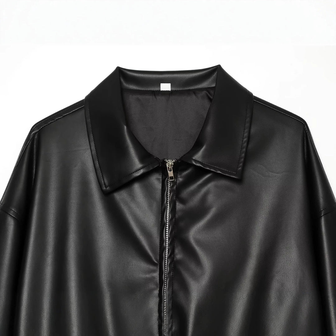 Damen Oversize Kunstleder-Bomberjacke mit Reißverschluss und elastischem Saum Drune