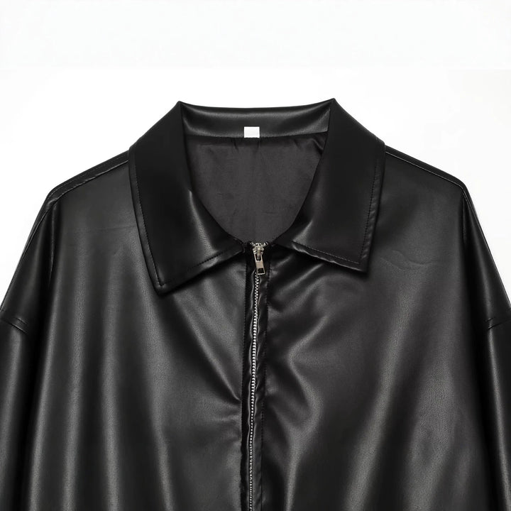 Damen Oversize Kunstleder-Bomberjacke mit Reißverschluss und elastischem Saum Drune