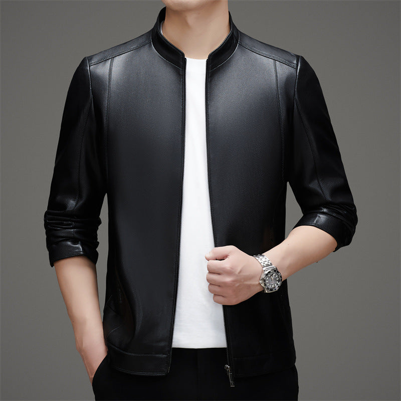 Herren Kunstlederjacke mit modernem Stehkragen und funktionalen Reißverschlüssen Drune