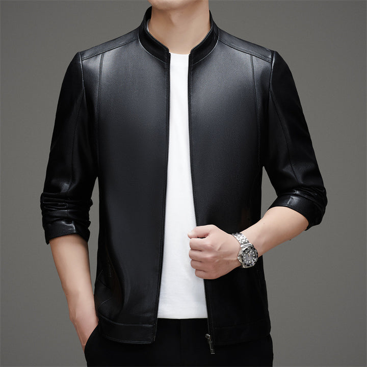 Herren Kunstlederjacke mit modernem Stehkragen und funktionalen Reißverschlüssen Drune