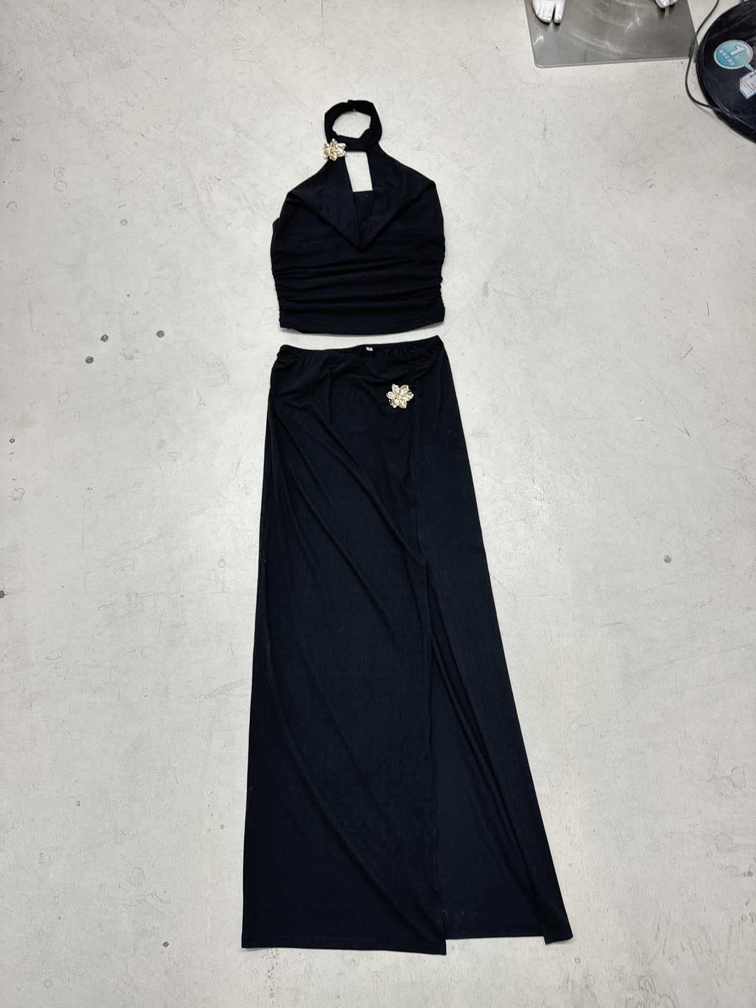 Damen elegantes Wickeloberteil und Maxi-Rock Set Drune