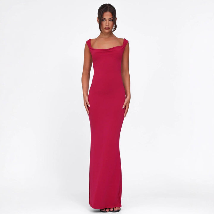 Damen nan körperbetontes Abendkleid mit quadratischem Ausschnitt und breiten Trägern Drune