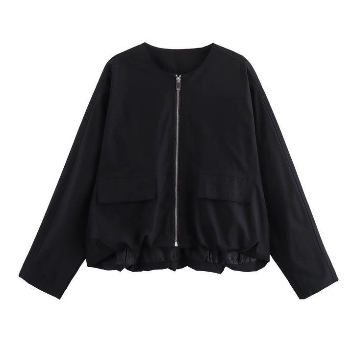 Damen modische Übergangsjacke mit großen Taschen und elastischem Bund Drune