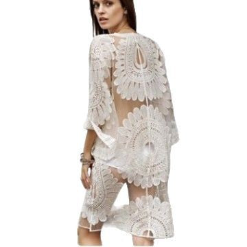 Damen Transparente Bestickte Strand-Badejacke Drune