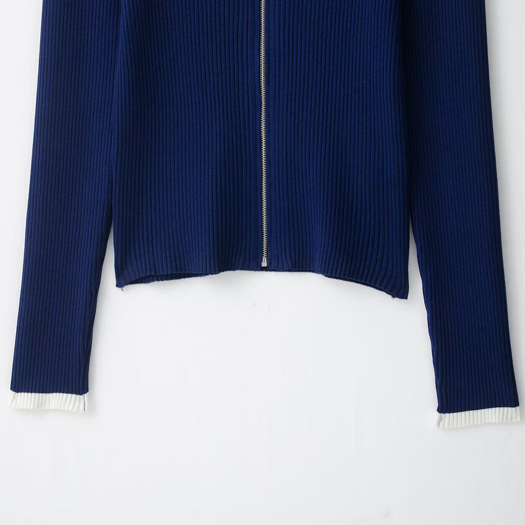Damen Rippstrick-Cardigan mit Stehkragen und durchgehendem Reißverschluss Drune