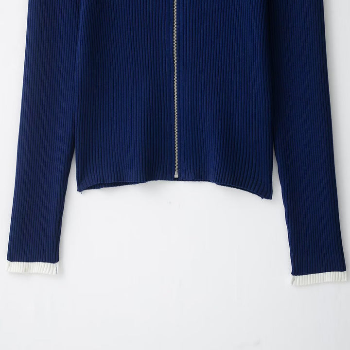 Damen Rippstrick-Cardigan mit Stehkragen und durchgehendem Reißverschluss Drune