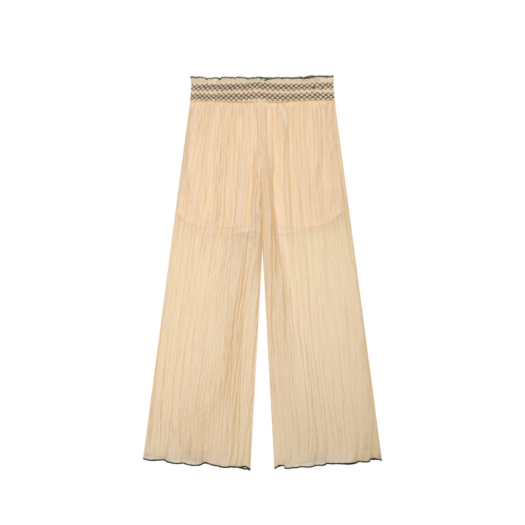 Damen Leichte plissierte Palazzo‑Hose mit Smokbund und weitem Bein Drune