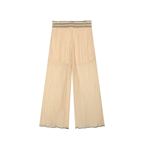 Damen Leichte plissierte Palazzo‑Hose mit Smokbund und weitem Bein Drune
