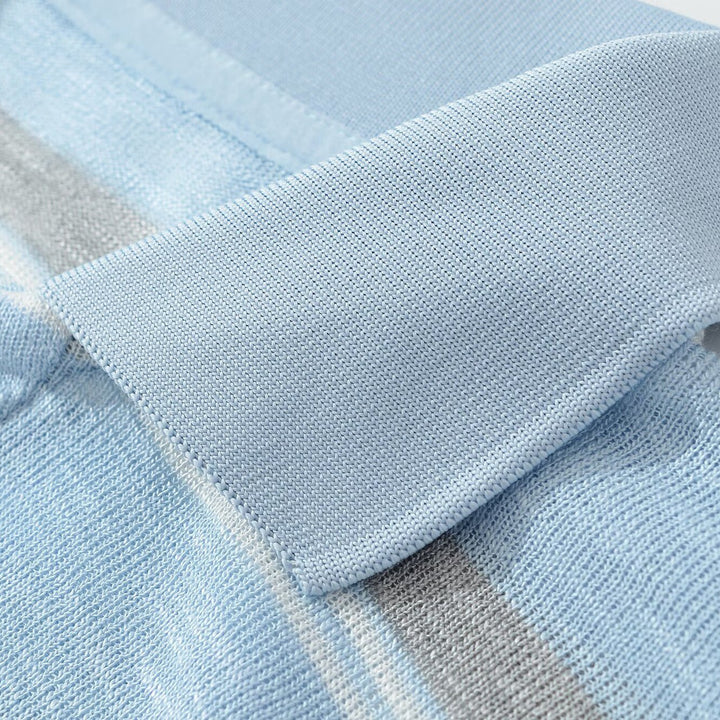 Herren Strick-Poloshirt mit offenem V‑Ausschnitt und feinem Streifenmuster Drune
