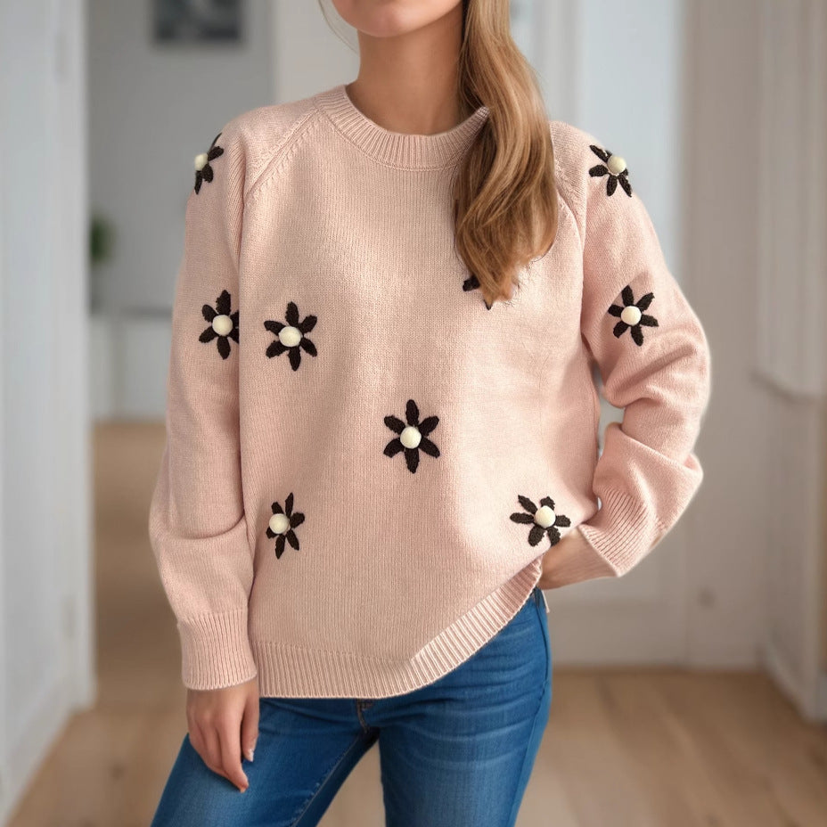 Damen Pullover mit floralen Applikationen und lässigem Schnitt Drune