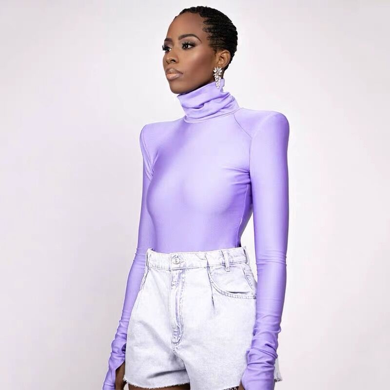 Damen eleganter Rollkragen-Bodysuit aus bequemem Stretch-Material Drune