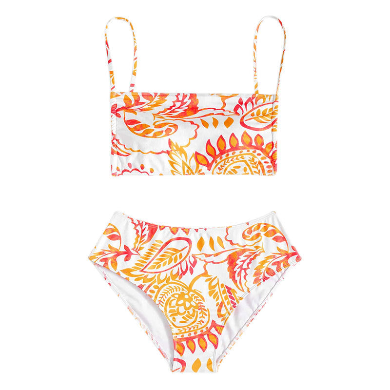 Damen Triangel-Bikini mit fröhlichem Blumenmuster und eleganten Rüschendetails Drune