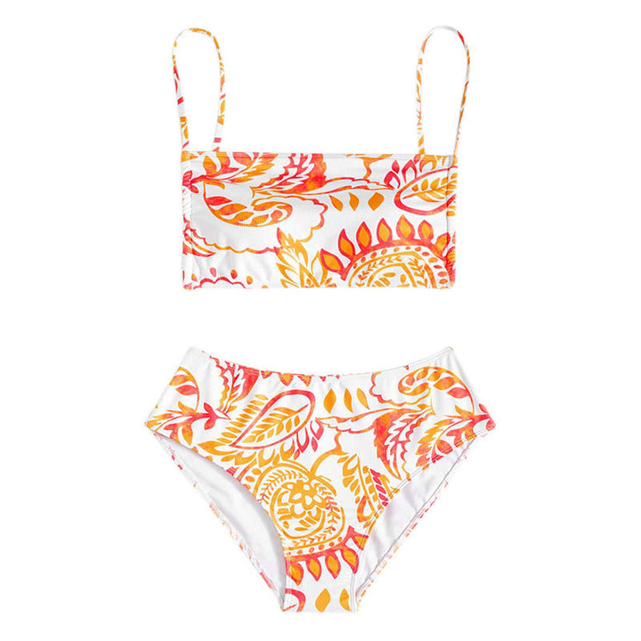 Damen Triangel-Bikini mit fröhlichem Blumenmuster und eleganten Rüschendetails Drune