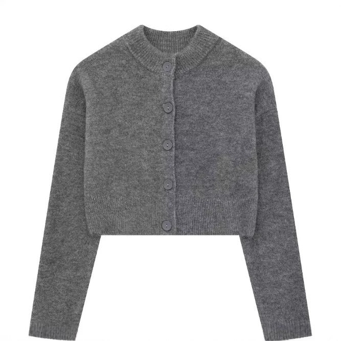 Damen kurze Strickjacke mit Knopfleiste und elegantem Rundhalsausschnitt Drune