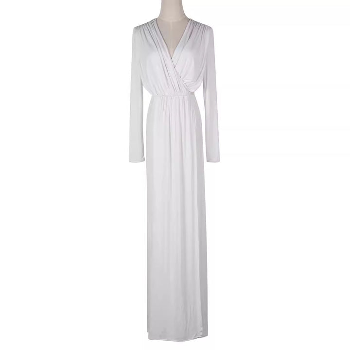 Damen Elegantes Jersey-Maxikleid im Wickelstil mit tiefem V‑Ausschnitt und tailliertem Gummibund Drune