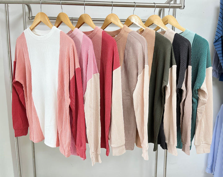 Damen oversized Pullover mit strukturiertem Rippdesign und modernen Farbblockakzenten Drune