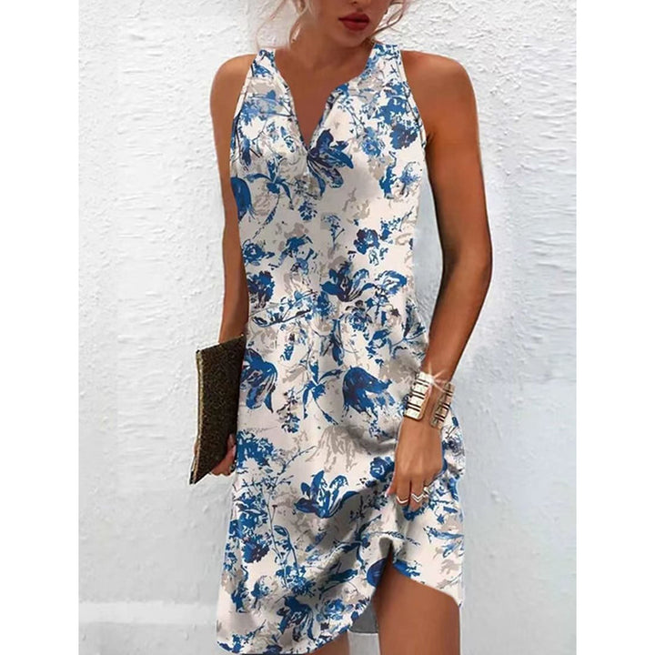 Damen elegantes Sommerkleid mit tiefem V-Ausschnitt und reizvollem Muster Drune