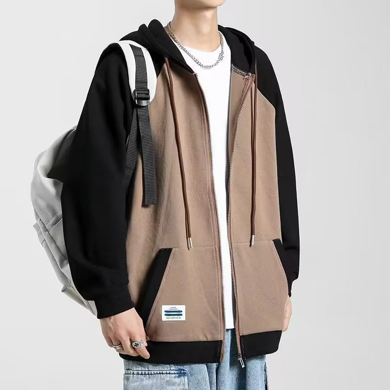Herren lässige Kapuzenjacke mit kontrastierenden Ärmeln Drune