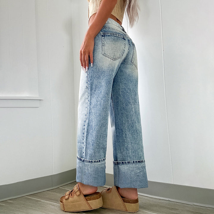 Damen Weite High-Waist Jeans mit breitem Umschlag Drune