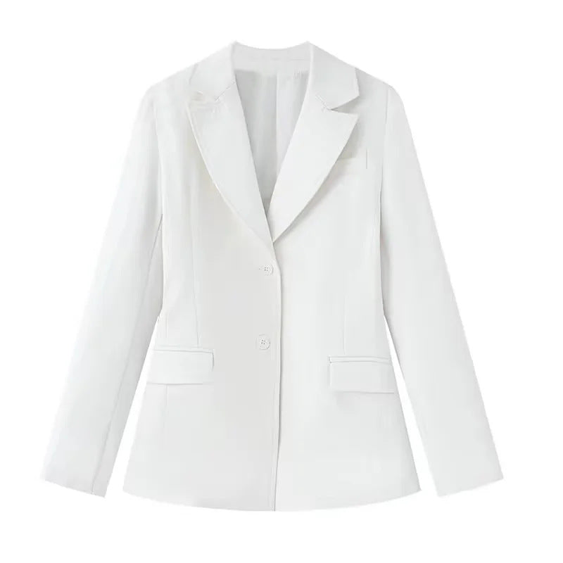 Damen nan schlanker Business-Blazer mit taillierter Schnittführung, fallendem Revers und Pattentaschen Drune
