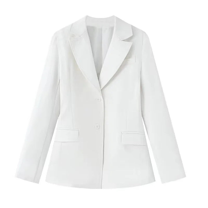 Damen nan schlanker Business-Blazer mit taillierter Schnittführung, fallendem Revers und Pattentaschen Drune