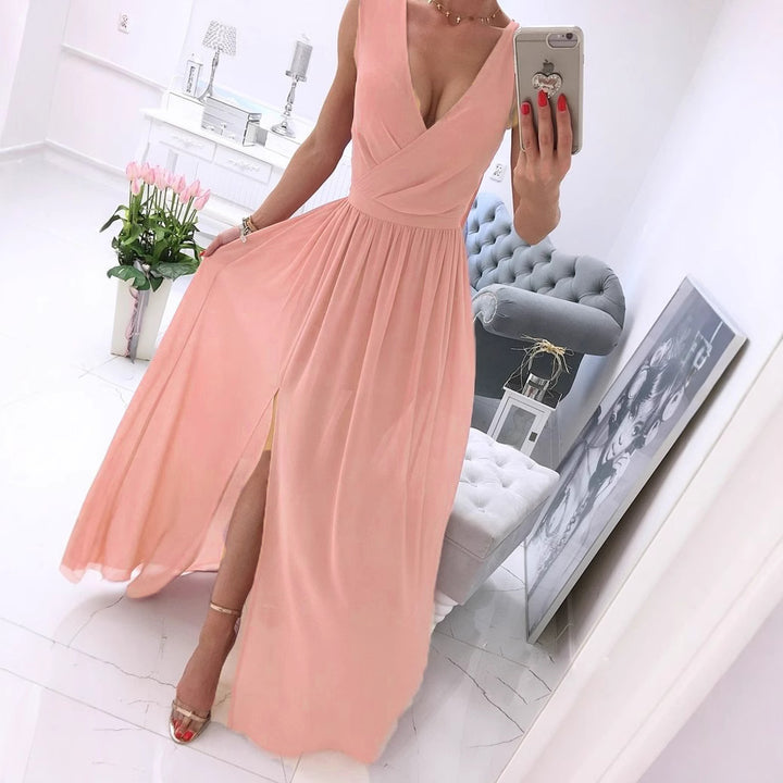 Damen Maxikleid mit Wickeloptik und fließendem Saum Drune
