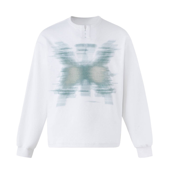 Unisex Oversize Sweatshirt mit kurzem Henley‑Placket und verschwommenem Grafikprint Drune