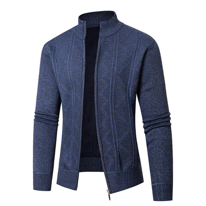 Herren Strickjacke mit strukturiertem Zopfdesign und hohem Kragen Drune