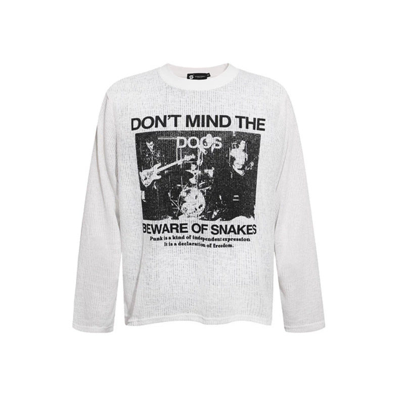 Herren Langarm-Thermo-Shirt mit Waffelstruktur und Punk-Band-Print Drune