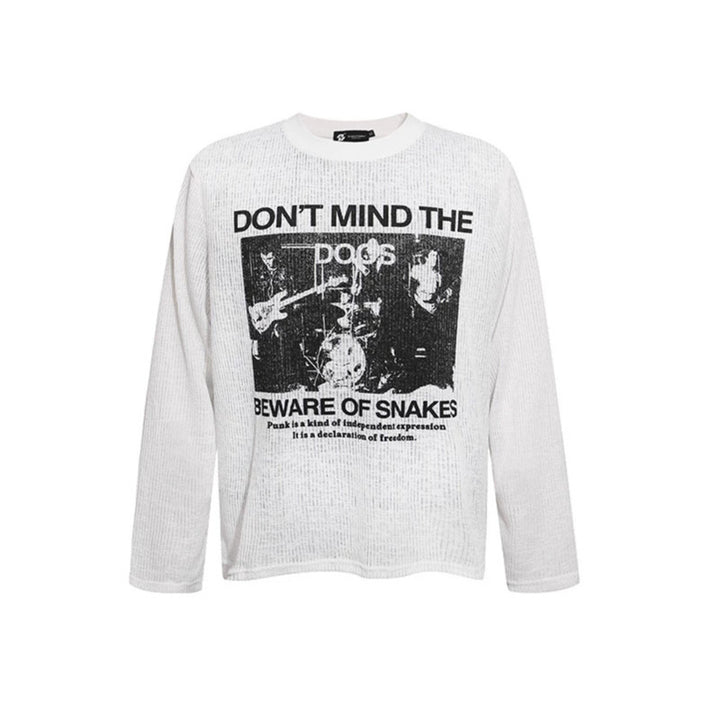 Herren Langarm-Thermo-Shirt mit Waffelstruktur und Punk-Band-Print Drune