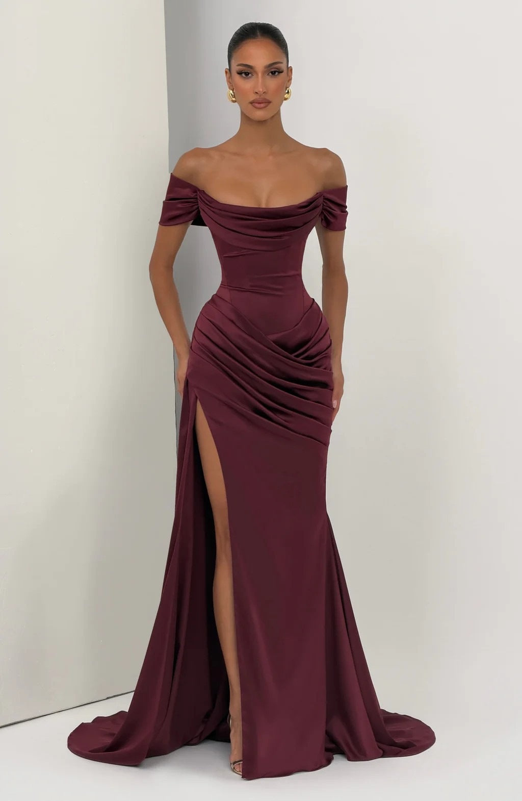 Damen Elegantes Off-Shoulder-Maxikleid mit seitlichem Schlitz Drune