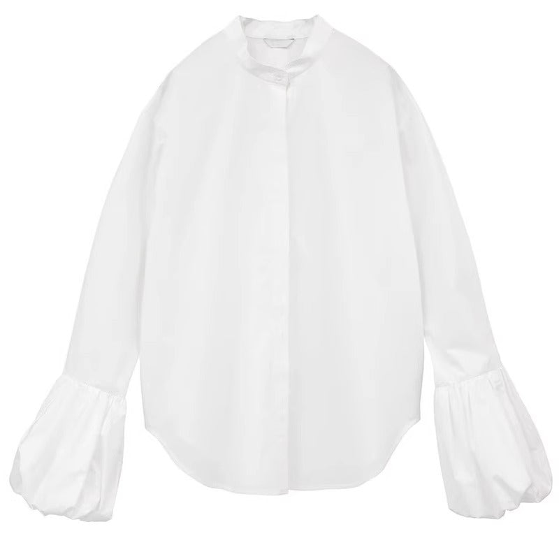 Damen Elegante Bluse mit voluminösen Ärmeln und Stehkragen Drune