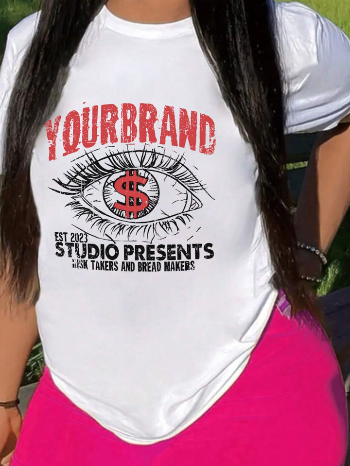 Damen T-Shirt mit kreativem Grafikdruck und luxuriösen Paillettenakzenten Drune