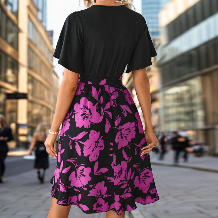 Damen Wickelkleid mit floralem Design und taillierbarem Gürtel Drune