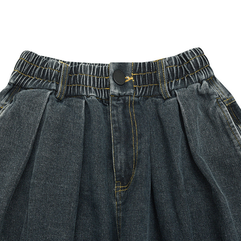 Damen Weite Denim‑Hose mit Kellerfalten, elastischem Bund und legerer Silhouette Drune
