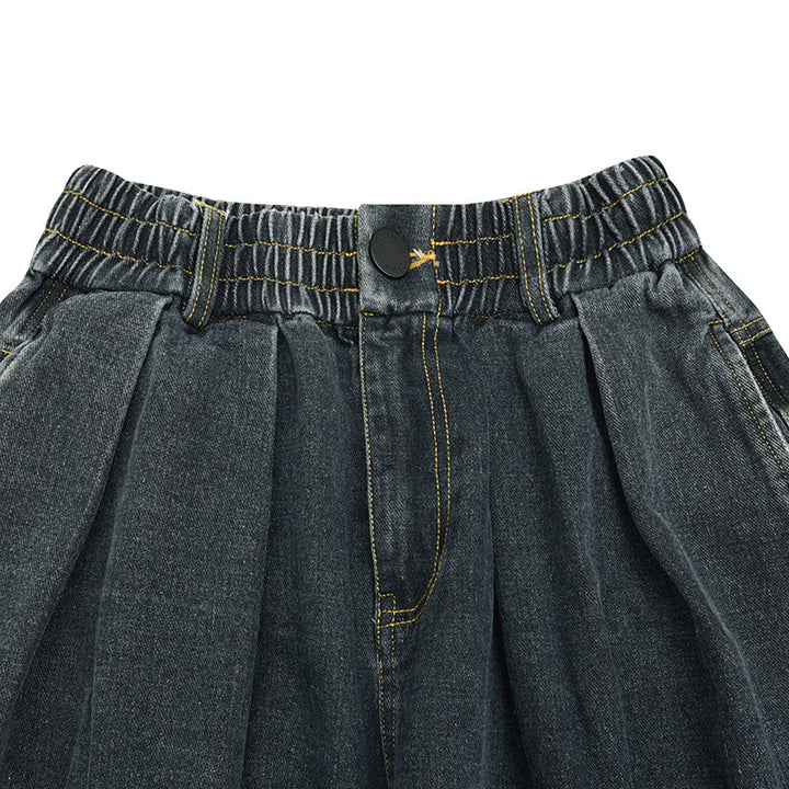 Damen Weite Denim‑Hose mit Kellerfalten, elastischem Bund und legerer Silhouette Drune