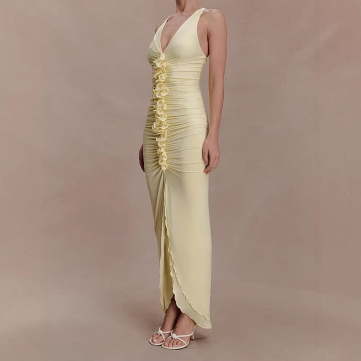 Damen Hochwertiges Abendkleid mit tiefem V-Ausschnitt und Raffungen Drune